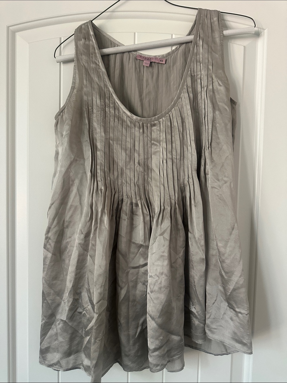 Calypso St. Barth Silver Gray Pleated Silk Tank Top